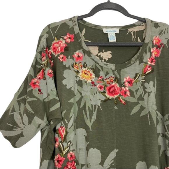 Sundance Olive Green Oversized Floral Embroidered Tunic Top Women's Size XS - Picture 5 of 8
